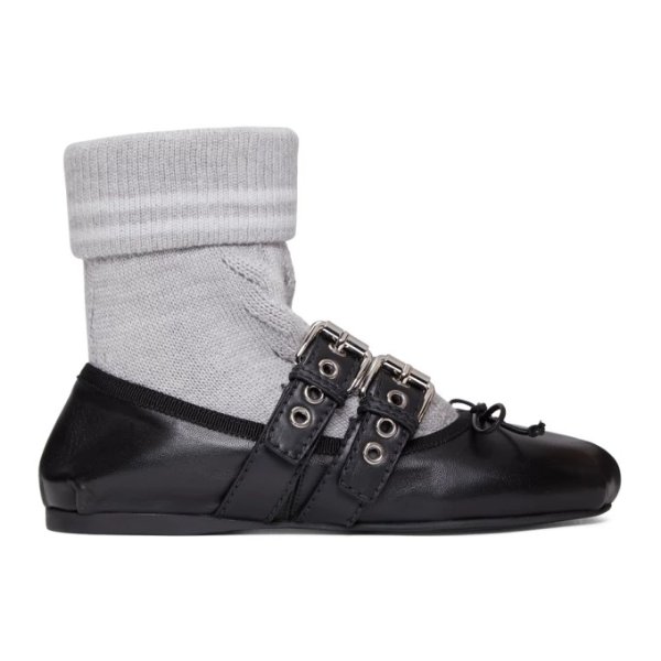 - Black & Grey Sock Ballerina Flats
