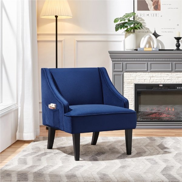 Mid-Century Upholstered Velvet Wingback Accent Chair, Blue