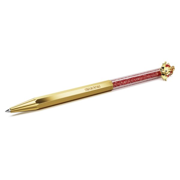 Crystalline Dragon & Phoenix ballpoint pen Octagon shape, Dragon, Red, Gold-tone plated