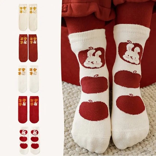 Kids Chinese New Year Warm Crew Socks, Rabbit Good Wish Letter Graphic Warm Winter Socks For Baby Girls And Boys Spring Festival Gift - Clothing, Shoes & Jewelry - Temu