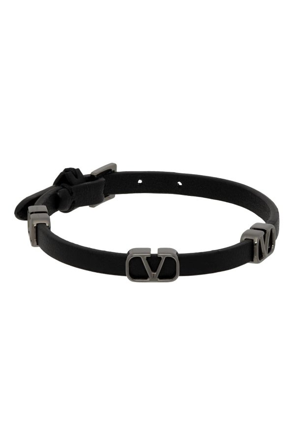 Black Leather VLogo Bracelet