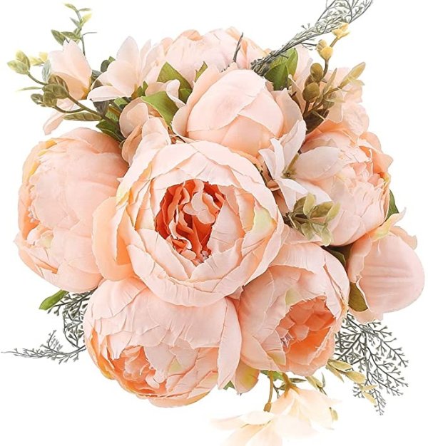 Silk Peony Bouquet Vintage Artificial Peonies Flower for Home Wedding Party Decor (1pcs, Spring Orange)