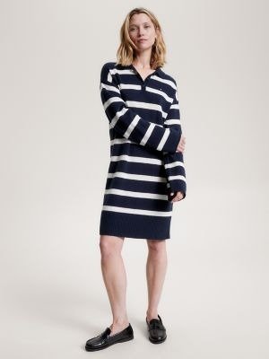 Wool Stripe Polo Sweater Dress