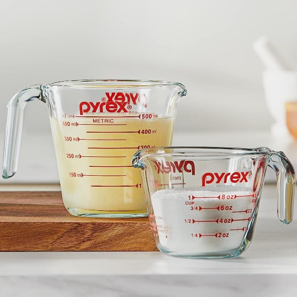 .com Pyrex 2 Piece Glass Measuring Cup Set, Includes 1-Cup, and 2-Cup  Tempered Glass Liquid Measuring Cups, Dishwasher, Freezer, Microwave, and  Preheated Oven Safe, Essential Kitchen Tools 15.99