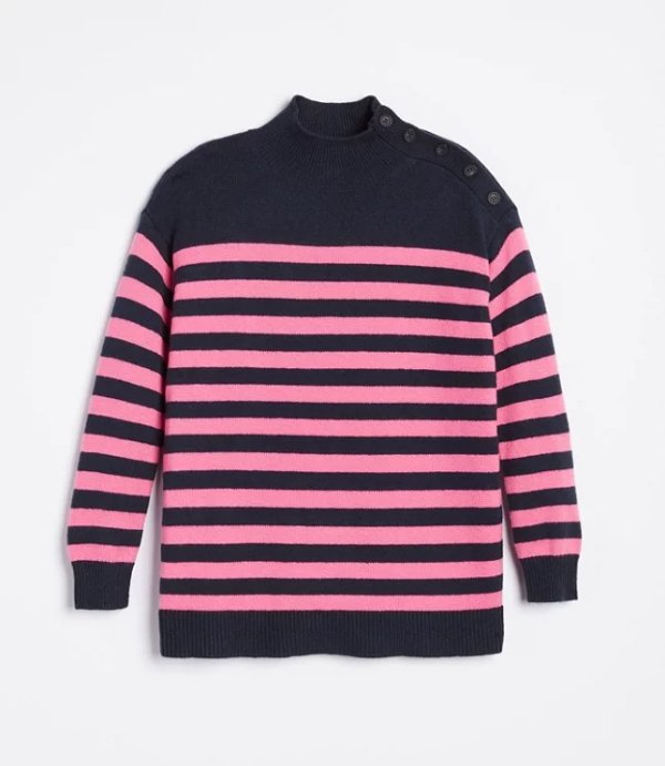 Maternity Striped Button Turtleneck Sweater | LOFT