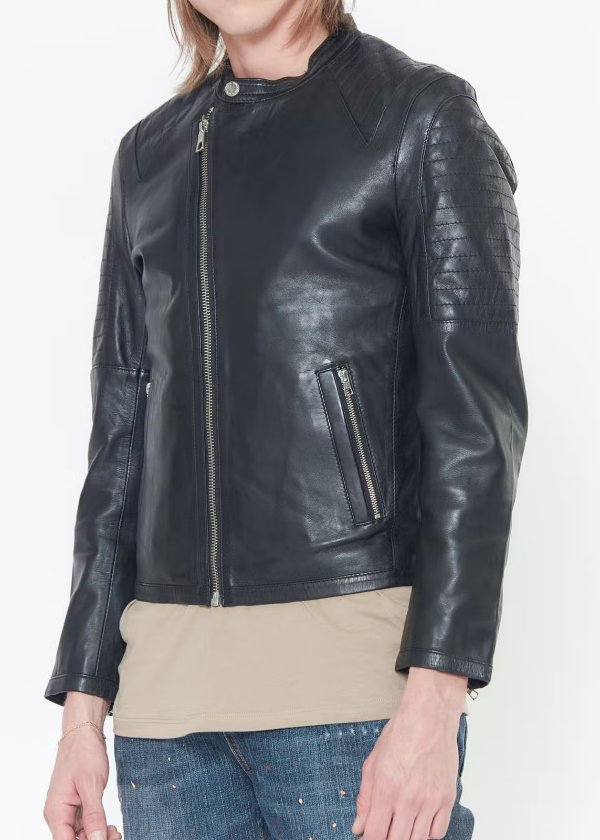 Men's Leather Moto Jacket In Black