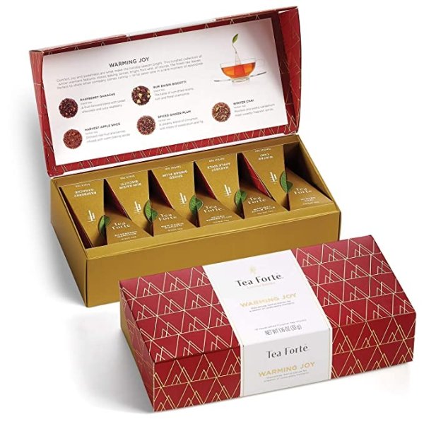 Forte Petite Presentation BoxSamplers, Assorted VarietyBox, 10 Handcrafted PyramidInfusers (Warming Joy - Red/Gold)
