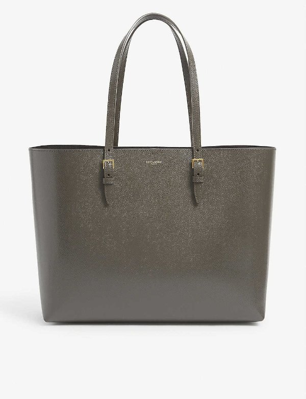 Buckle logo-print leather tote bag