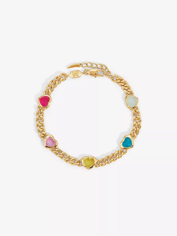Jelly Heart medium 18ct recycled yellow-gold plated brass, quartz and chalcedony charm bracelet