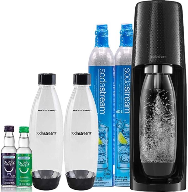 Fizzi Sparkling Water Maker Bundle (Black), with CO2, BPA free Bottles, and bubly drops Flavors