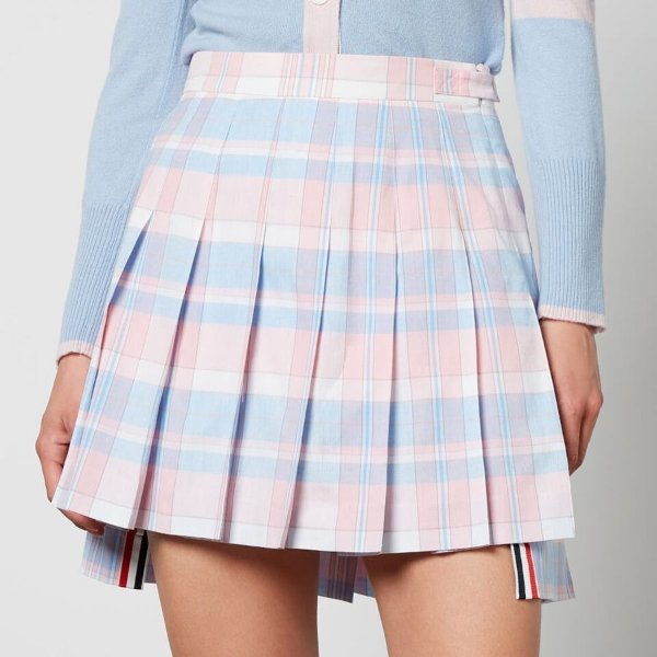 Pleated Madras-Cotton Mini Skirt