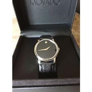Movado Museum Black Dial Black Leather Strap Men's Watch 2100002