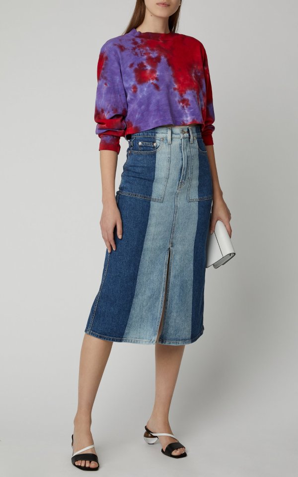 Two-Tone Denim Midi Skirt