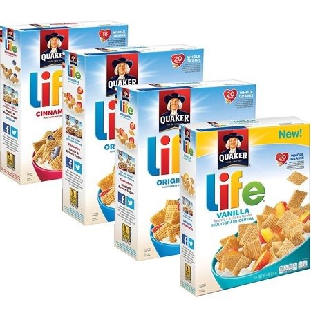 (4 Pack) Quaker Life Multigrain Cereal, Variety Pack, 13 Oz Boxes
