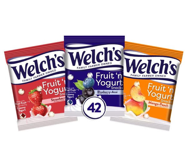 Fruit Snacks, Fruit 'n Yogurt Variety Pack, Strawberry, Blueberry Acai, Mango Peach, Bulk Pack, Individual Single Serve 0.7 oz Bags (Pack of 42)