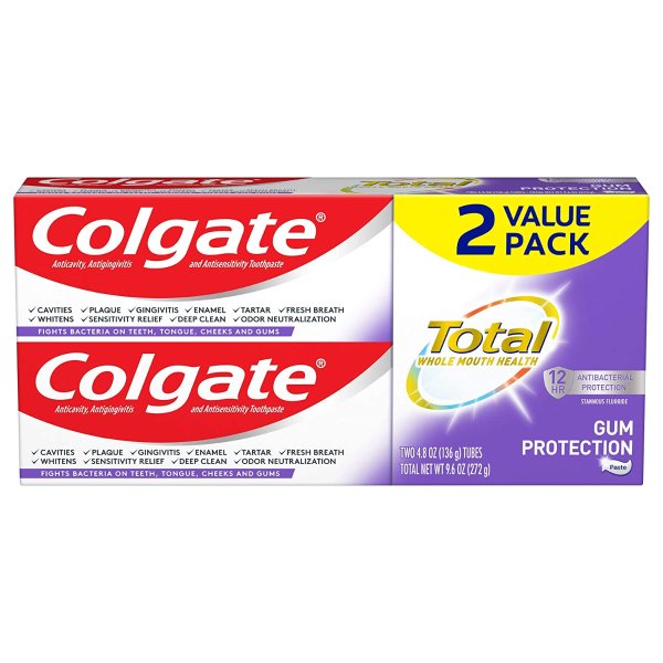 Total Gum Protection Toothpaste, Deep Clean Antibacterial Protection, Mint - 4.8 Ounce (2 Pack)