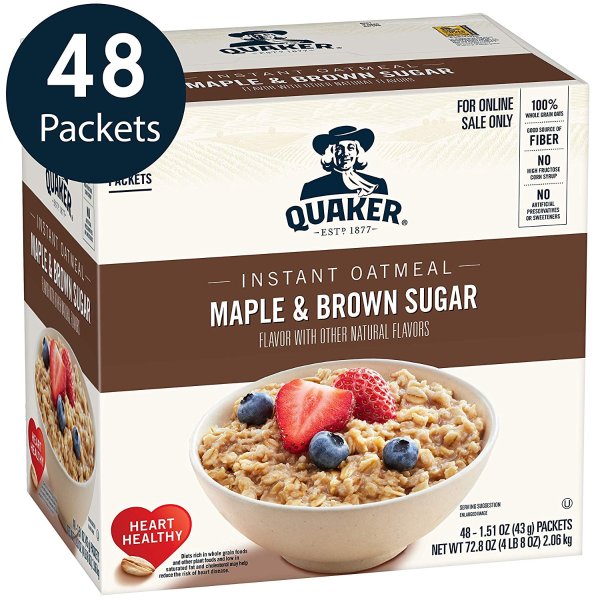 Instant Oatmeal, Maple & Brown Sugar, 1.51oz Packets (48 Pack)
