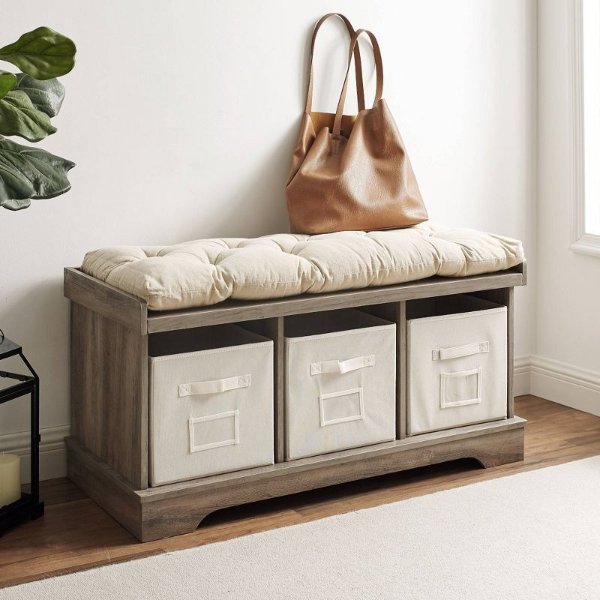 42" Upholstered Wood Entryway Bench with Storage - Saracina Home