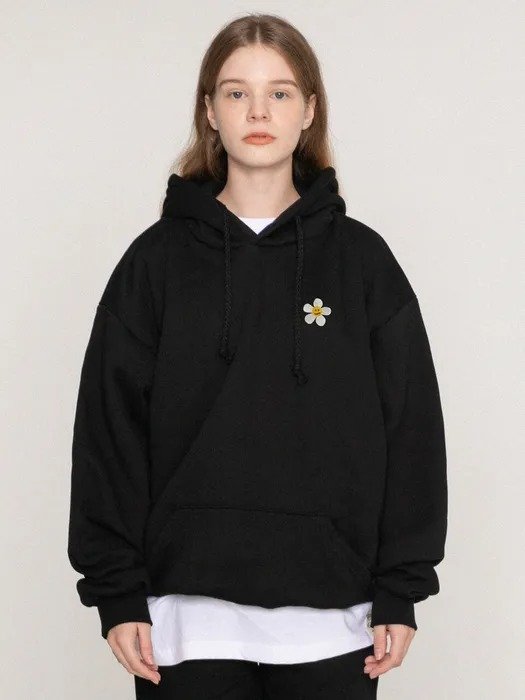 Flower Dot Embroidery White Clip Hoodie