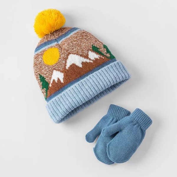 Toddler Boys' Knit Scenic Beanie and Mittens Set - Cat & Jack™