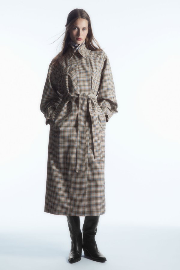 CHECKED UTILITY TRENCH COAT