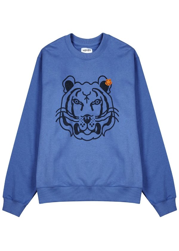 Blue tiger-print cotton sweatshirt