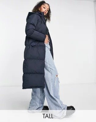 Brave Soul Tall Cello maxi longline puffer jacket in navy