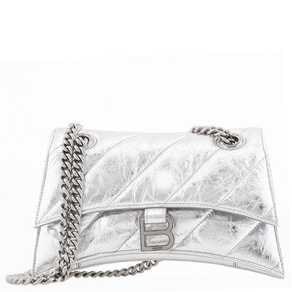 Silver Metallized Quilted Small Crush Chain Bag
