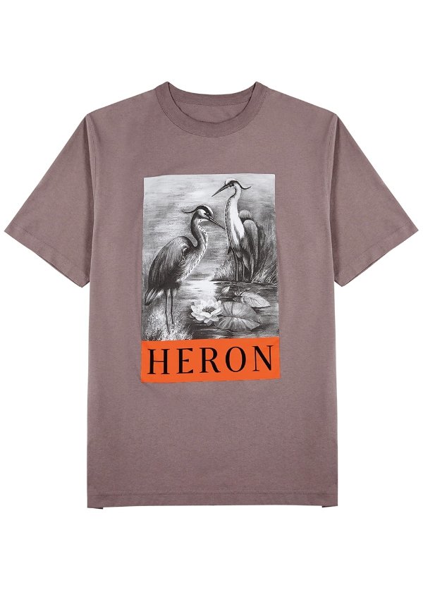 Heron green printed cotton T-shirt