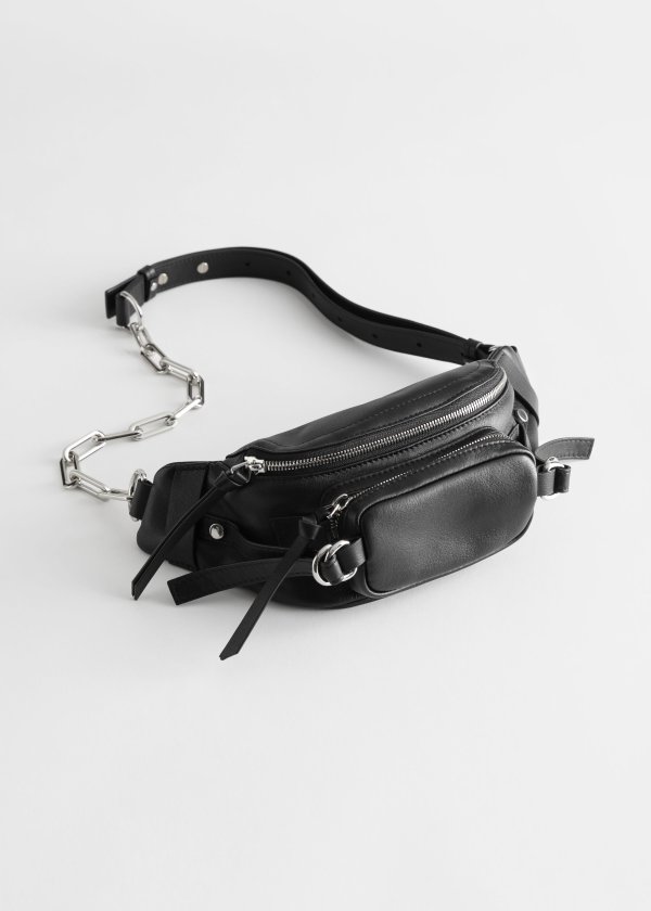 Half Chain Leather Belt Bag