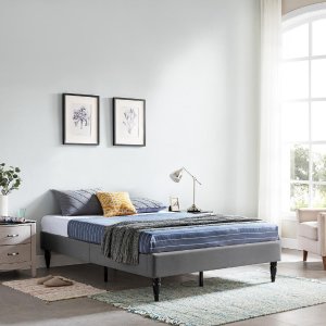 Noble House Merribee Queen-Size Charcoal Gray Upholstered Bed Frame