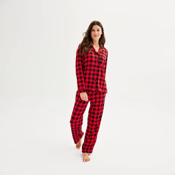 Women's Tall Jammies For Your Families® Cozy Buffalo Plaid Frenchie Notch Set by Cuddl Duds®