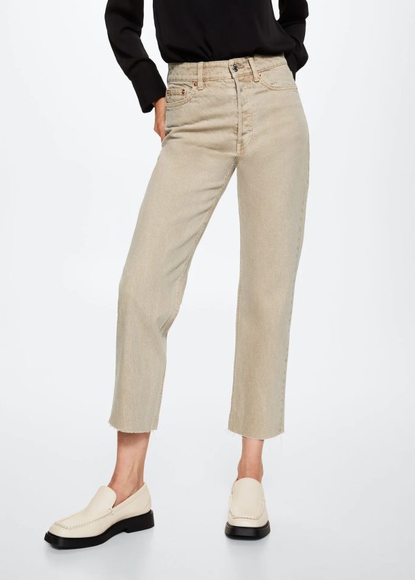 High-waist cropped straight jeans - Women | Mango USA