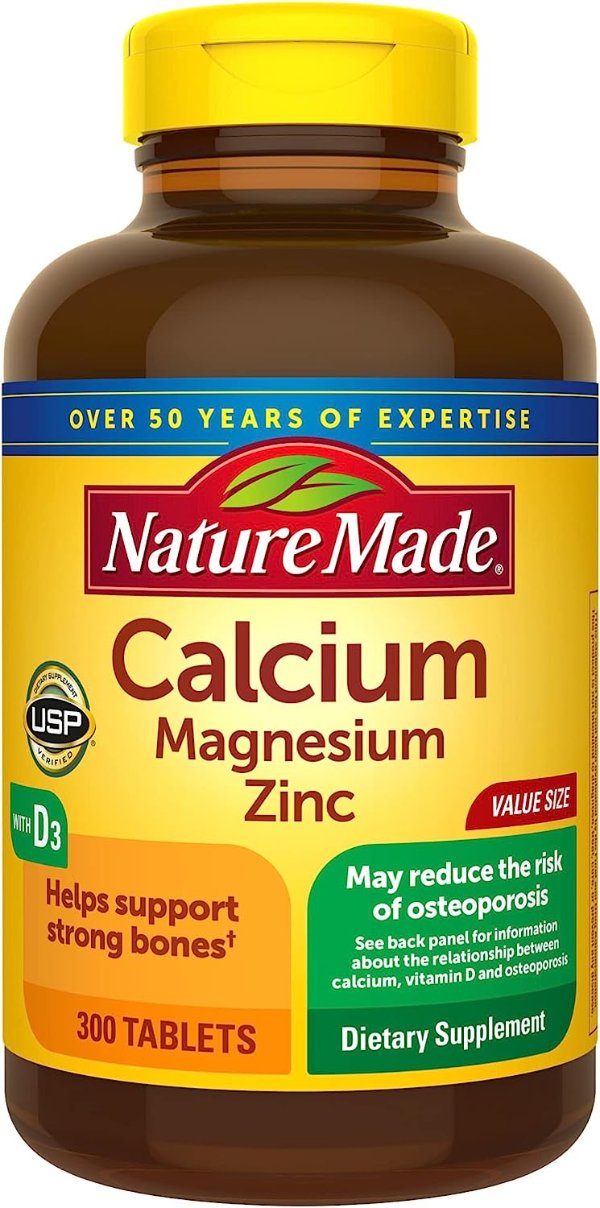 Calcium, Magnesium & Zinc w. Vitamin D Tablets Value Size 300 Ct…