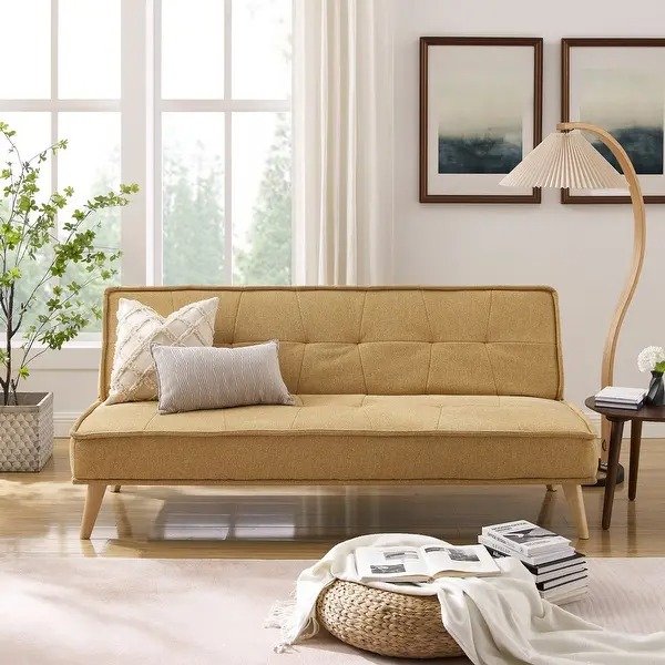 Art Leon 100% Polyester Convertible Sleeper Sofa - Yellow