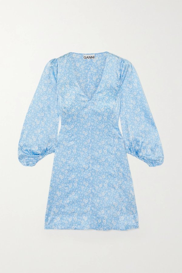 Floral-print stretch-silk 丝质连衣裙