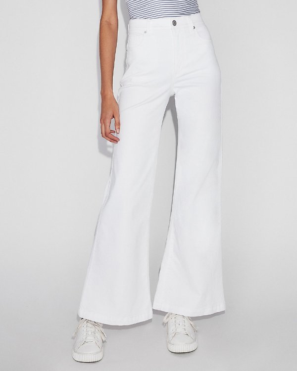 Super High Waisted White Stretch Wide Leg Pant