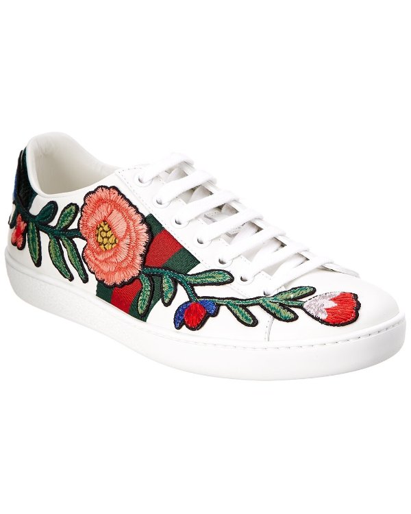 Ace Embroidered Leather Sneaker / Gilt