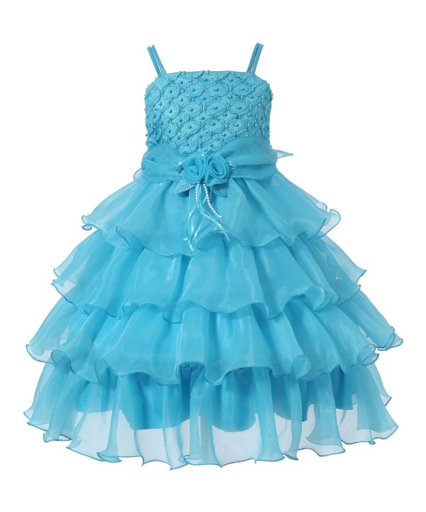 Light Blue Rosette Tiered Dress - Toddler & Girls