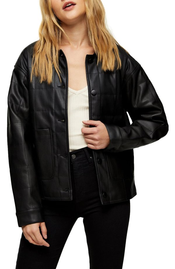 Boxy Quilt Faux Leather Jacket