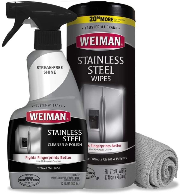 Stainless Steel Cleaner Kit - Fingerprint Resistant, Removes Residue, Water Marks and Grease from Appliances - Works Great on Refrigerators, Dishwashers, Ovens, and Grills - Packaging May Vary
