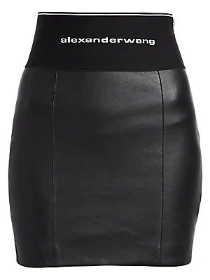 - Elastic Logo Stretch Leather Skirt