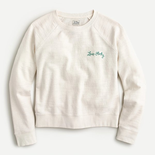 Vintage cotton terry crewneck pullover with "Love-Forty" embroidery