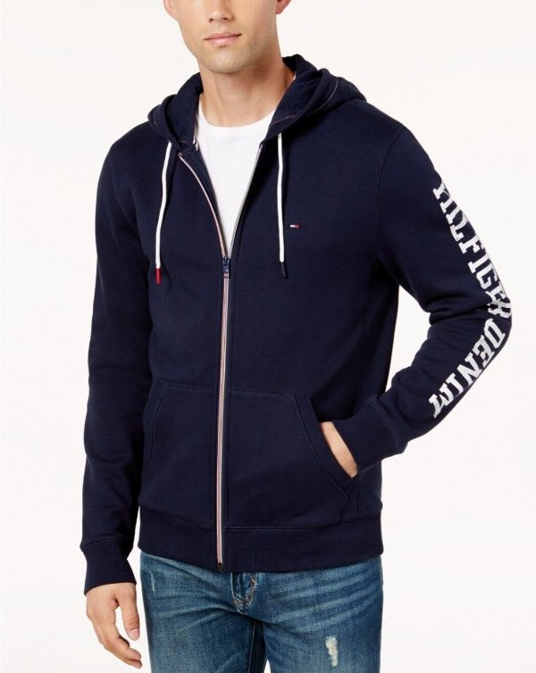 With Tags Men's Tommy Hilfiger Brooks Dash Logo Zip Pullover Hoodie Jacket