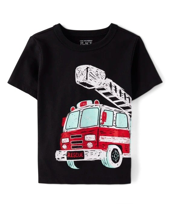 Baby And Toddler Boys Fire Truck Graphic Tee - black