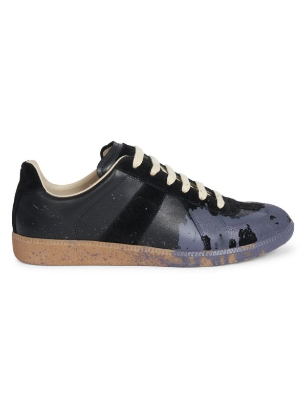 Replica Paint Splatter Leather & Suede Low-Top Sneakers