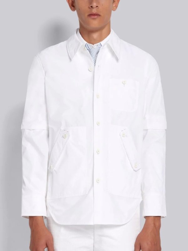 White Nylon Tech Gabardine Detachable Sleeve Shirt Jacket | Thom Browne Official