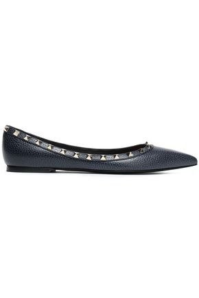 Studded pebbled-leather point-toe flats