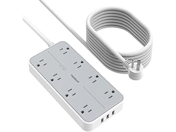 15ft Power Strip (8 Outlets, 3 USB-A Ports)