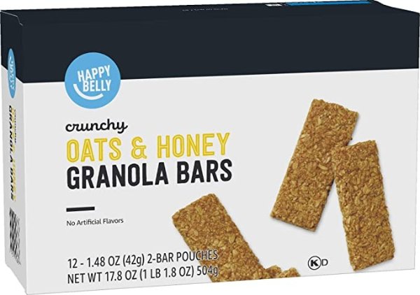 Amazon Brand - Happy Belly Crunchy Oats & Honey Granola Bars, 1.48 Ounce (Pack of 12)